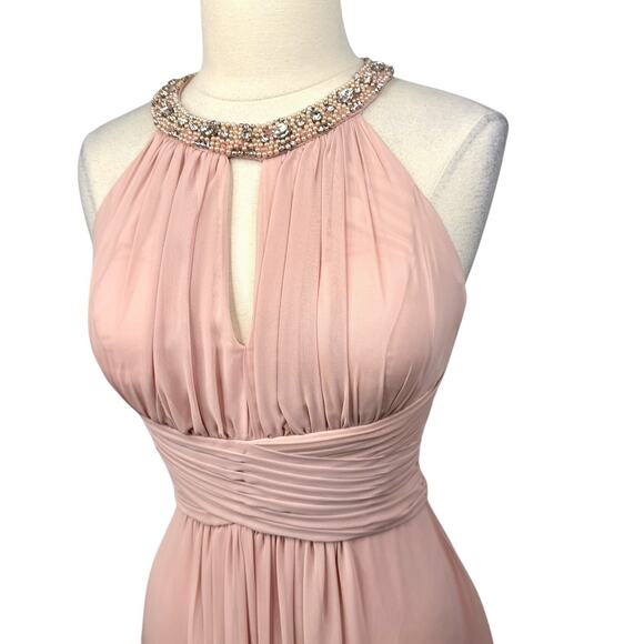 Eliza J Cocktail Dress Size 6 Pink Embellished Neck Tiered Chiffon Pleated Waist - Picture 3 of 15